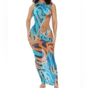 Icon Swim Mixed Signal Blue Abstract Cover Up with Bikini